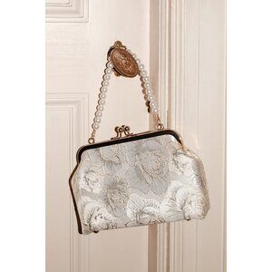 Lulus Posh Styling Ivory And Gold Satin Floral Lurex Clutch White